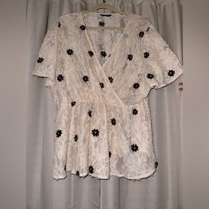 SHEIN Sheer Floral Blouse 🤍🖤